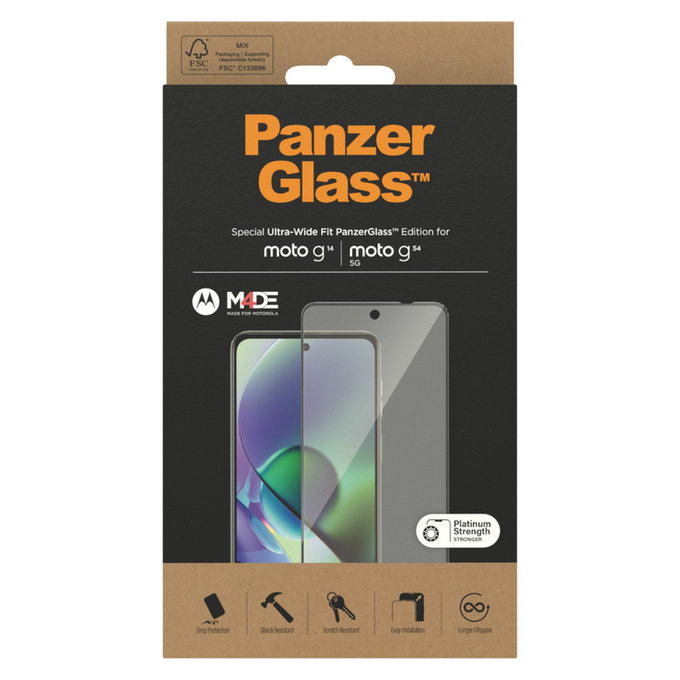 Tvrdené sklo UWF pre Motorola Moto G14/G54 5G, Čierna, PanzerGlass