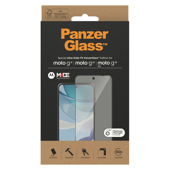 Tvrdené sklo UWF pre Motorola Moto G13/G23/G53 5G, Čierna, PanzerGlass
