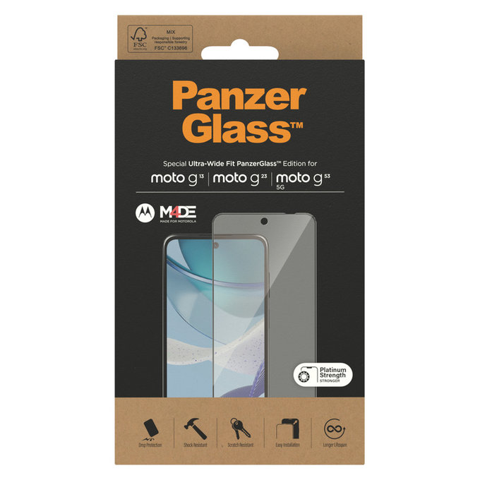 Tvrdené sklo UWF pre Motorola Moto G13/G23/G53 5G, Čierna, PanzerGlass