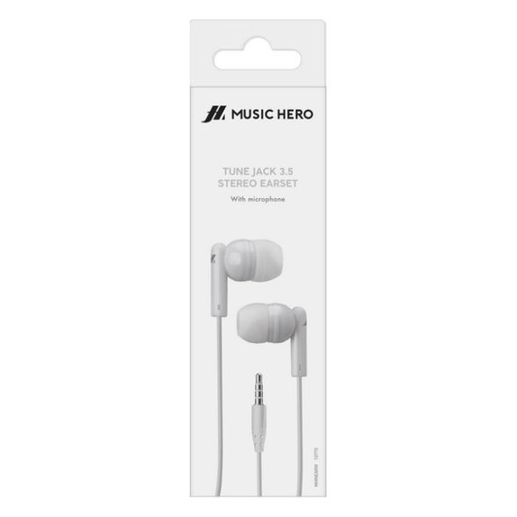Music Hero - Stereo slúchadlá Tune, Jack 3.5mm, biela