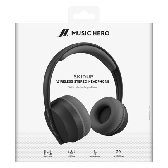 Music Hero - Stereo bezdrôtové slúchadlá Skidup s mikrofónom, čierna