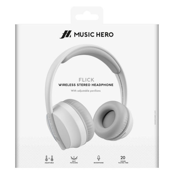 Music Hero - Stereo bezdrôtové slúchadlá Skidup s mikrofónom, biela