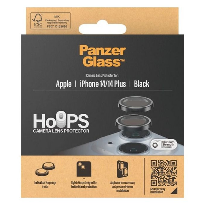PanzerGlass - Ochranný Kryt Objektívu Fotoaparátu Hoops pre iPhone 14 a 14 Plus, čierna