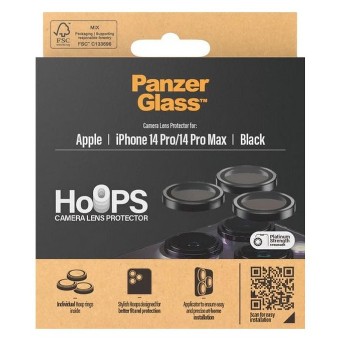 PanzerGlass - Ochranný Kryt Objektívu Fotoaparátu Hoops pre iPhone 14 Pro a 14 Pro Max, čierna