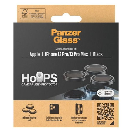 PanzerGlass - Ochranný Kryt Objektívu Fotoaparátu Hoops pre iPhone 13 Pro a 13 Pro Max, čierna