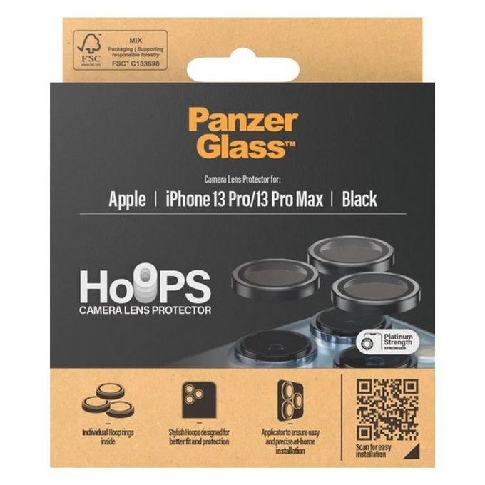 PanzerGlass - Ochranný Kryt Objektívu Fotoaparátu Hoops pre iPhone 13 Pro a 13 Pro Max, čierna