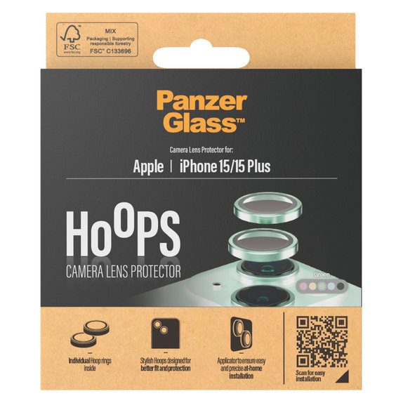 Ochranný kryt objektívu Hoops pre iPhone 15/15 Plus, Zelená, PanzerGlass