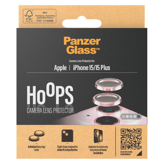Ochranný kryt objektívu Hoops pre iPhone 15/15 Plus, Ružová, PanzerGlass