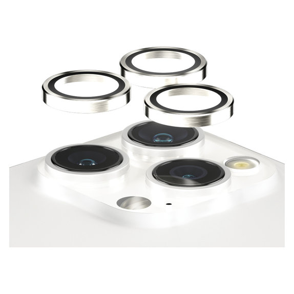Ochranný kryt objektívu Hoops pre iPhone 15 Pro/15 Pro Max, White Metal, PanzerGlass