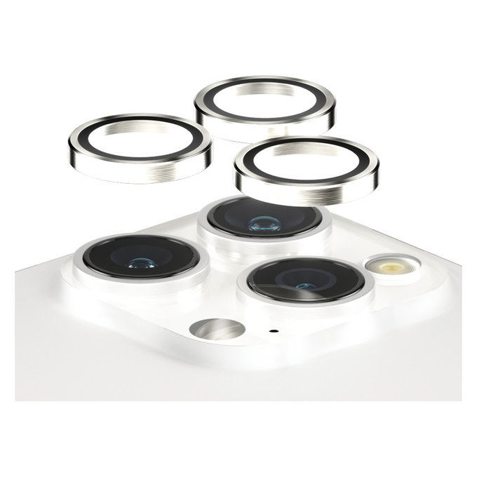 Ochranný kryt objektívu Hoops pre iPhone 15 Pro/15 Pro Max, White Metal, PanzerGlass