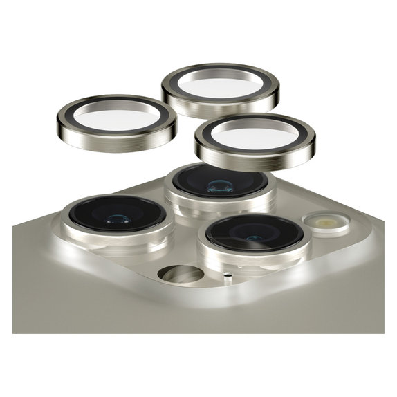 Ochranný kryt objektívu Hoops pre iPhone 15 Pro/15 Pro Max, Natural Metal, PanzerGlass