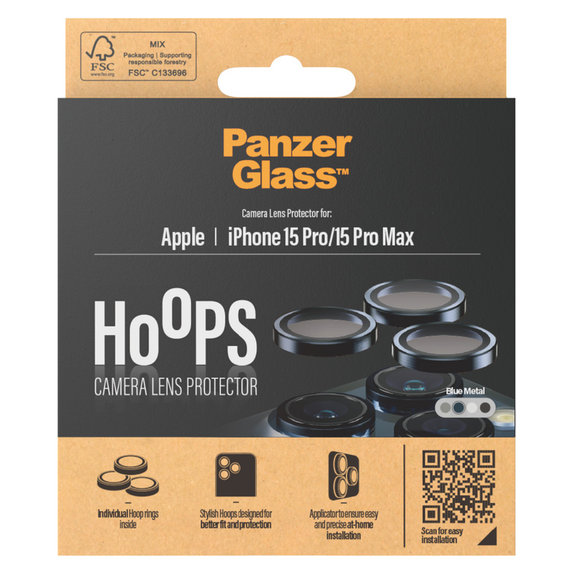 Ochranný kryt objektívu Hoops pre iPhone 15 Pro/15 Pro Max, Blue Metal, PanzerGlass