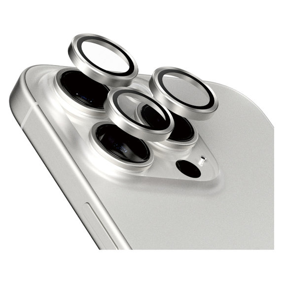 Ochranný kryt objektívu Hoops pre iPhone 15 Pro/15 Pro Max, White Titanium, PanzerGlass