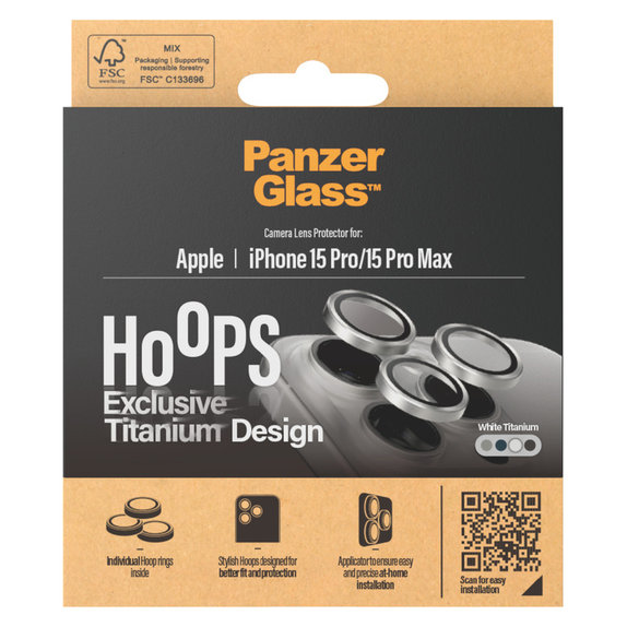 Ochranný kryt objektívu Hoops pre iPhone 15 Pro/15 Pro Max, White Titanium, PanzerGlass