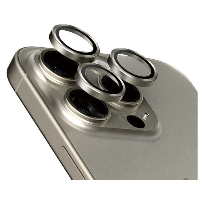 Ochranný kryt objektívu Hoops pre iPhone 15 Pro/15 Pro Max, Natural Titanium, PanzerGlass