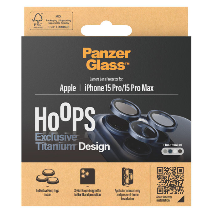 Ochranný kryt objektívu Hoops pre iPhone 15 Pro/15 Pro Max, Blue Titanium, PanzerGlass