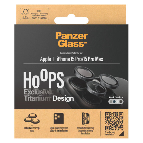 Ochranný kryt objektívu Hoops pre iPhone 15 Pro/15 Pro Max, Black Titanium, PanzerGlass