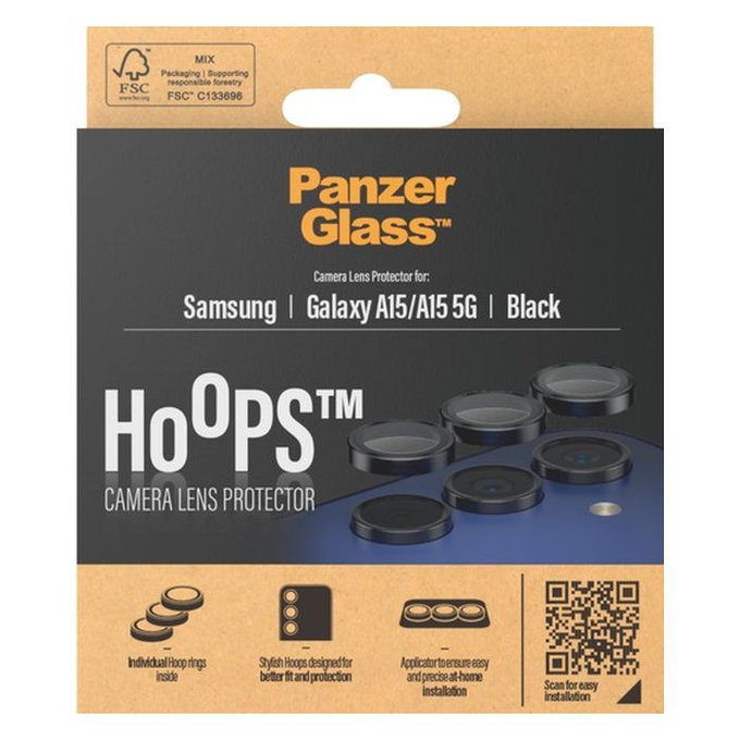 PanzerGlass - Ochranný Kryt Objektívu Fotoaparátu Hoops pre Samsung Galaxy A15, čierna