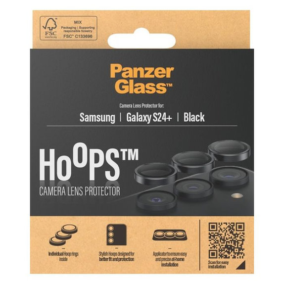 PanzerGlass - Ochranný Kryt Objektívu Fotoaparátu Hoops pre Samsung Galaxy S24+, čierna