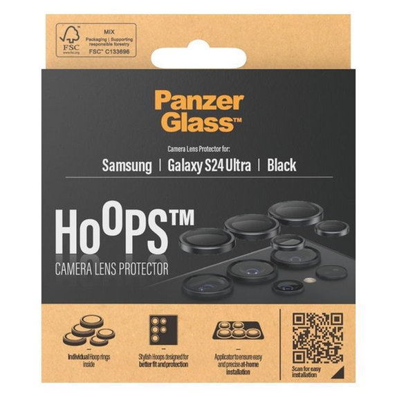PanzerGlass - Ochranný Kryt Objektívu Fotoaparátu Hoops pre Samsung Galaxy S24 Ultra, čierna