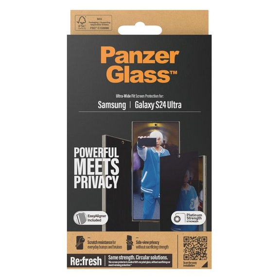 PanzerGlass - Tvrdené sklo Re:Fresh UWF Privacy s aplikátorom pre Samsung Galaxy S24 Ultra, čierna