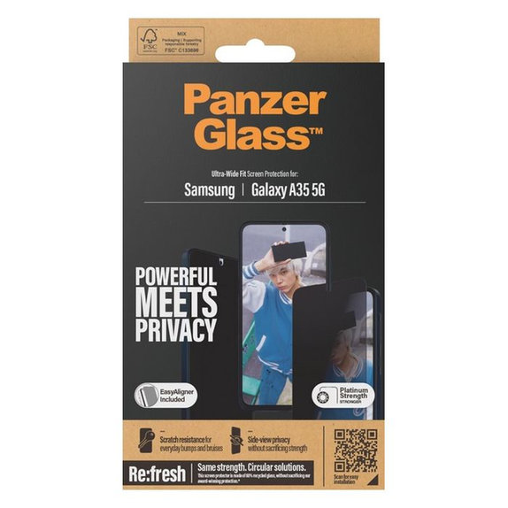 PanzerGlass - Tvrdené sklo Re:Fresh UWF Privacy s aplikátorom pre Samsung Galaxy A35, čierna