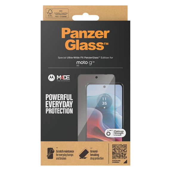 Tvrdené sklo UWF pre Motorola Moto G34, Čierna, PanzerGlass