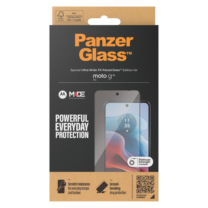Tvrdené sklo UWF pre Motorola Moto G34, Čierna, PanzerGlass