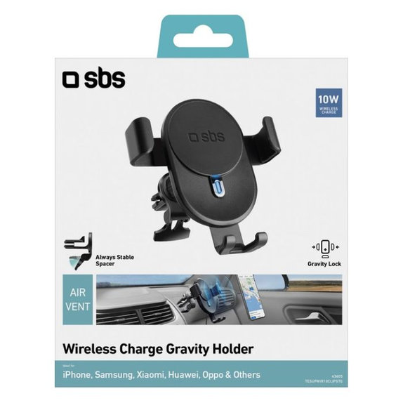 SBS - Držiak do auta Gravity s bezdrôtovým nabíjaním, 10W, čierna