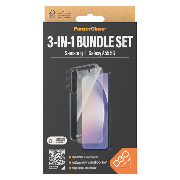 Bundle Hoops + Tvrdené sklo UWF + Hard Case D3O pre Samsung Galaxy A55 5G, PanzerGlass
