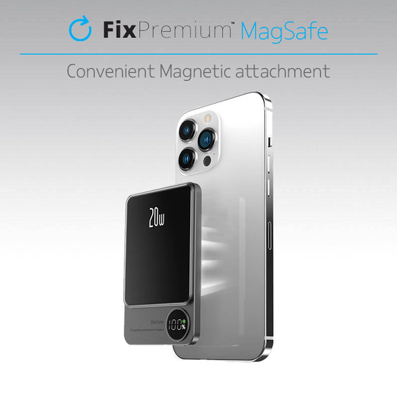 FixPremium - MagSafe PowerBank s LCD 5000mAh, čierna
