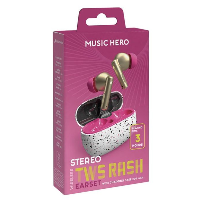 Music Hero - Bezdrôtové slúchadlá TWS RASH, fantasy pink
