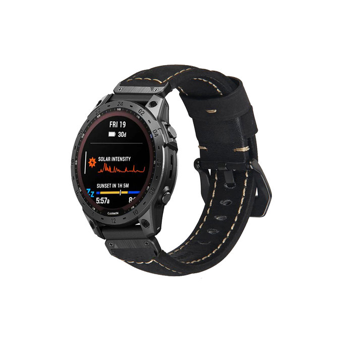 FixPremium - Kožený Remienok pre Garmin (QuickFit 22mm), čierny