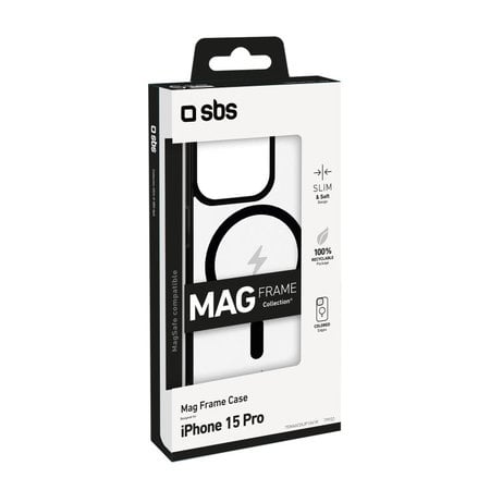 SBS - Puzdro Mag Frame kompatibilné s MagSafe pre iPhone 15 Pro, čierna