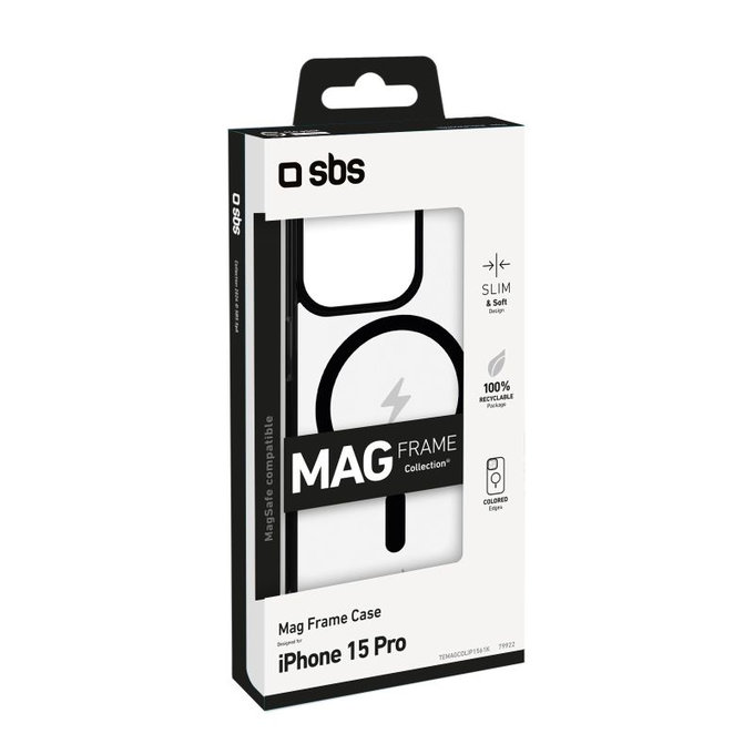 SBS - Puzdro Mag Frame kompatibilné s MagSafe pre iPhone 15 Pro, čierna