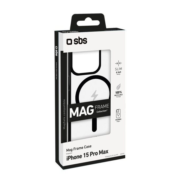 SBS - Puzdro Mag Frame kompatibilné s MagSafe pre iPhone 15 Pro Max, čierna