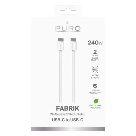 PURO - Kábel USB-C / USB-C, 240W, Fabrik FABK4, 2 m, biela