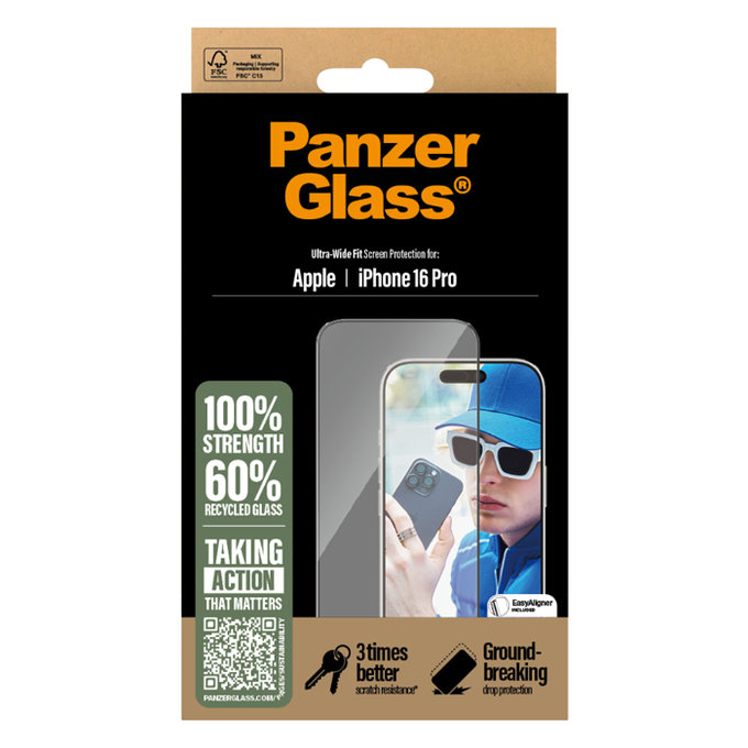 PanzerGlass - Tvrdené Sklo UWF s aplikátorom pre iPhone 16 Pro, transparentná