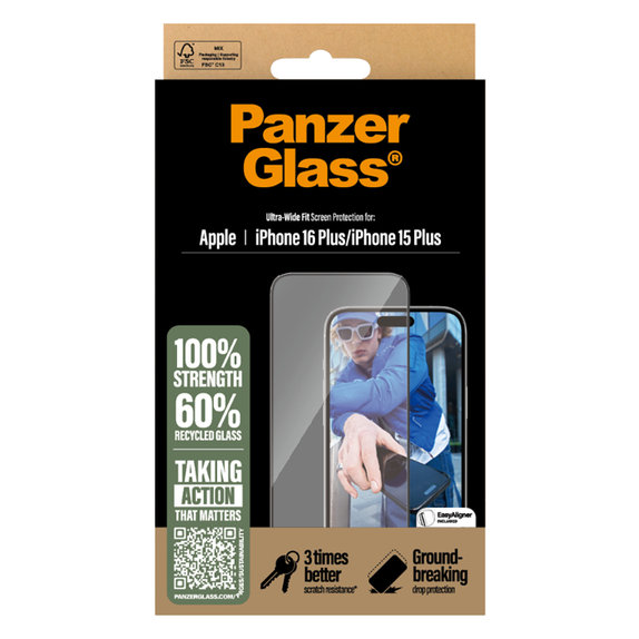 Tvrdené sklo UWF s aplikátorom pre iPhone 16 Plus/15 Plus, Čierna, PanzerGlass
