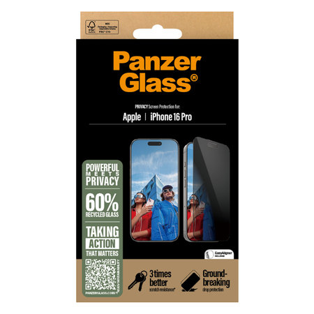 PanzerGlass - Tvrdené Sklo UWF Privacy s aplikátorom pre iPhone 16 Pro, čierna
