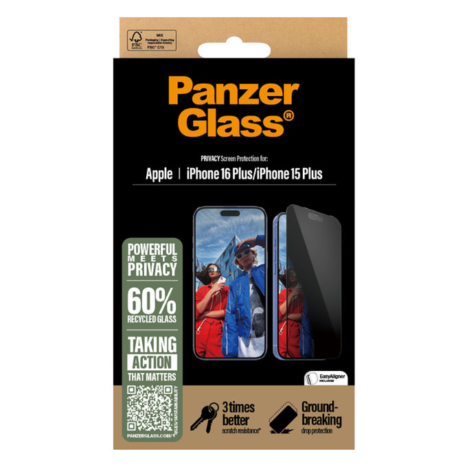 PanzerGlass - Tvrdené Sklo UWF Privacy s aplikátorom pre iPhone 16 Plus, čierna