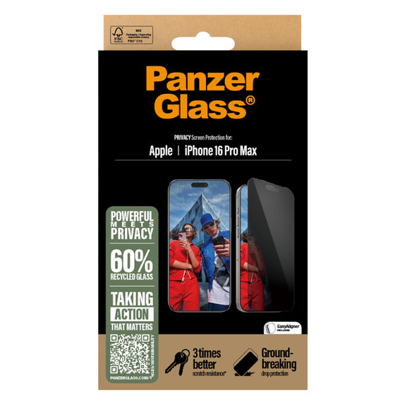 PanzerGlass - Tvrdené Sklo UWF Privacy s aplikátorom pre iPhone 16 Pro Max, čierna