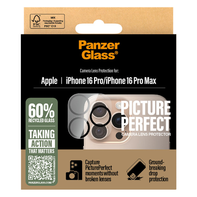 PanzerGlass - Ochranný Kryt Objektívu Fotoaparátu PicturePerfect pre iPhone 16 Pro a 16 Pro Max, transparentná