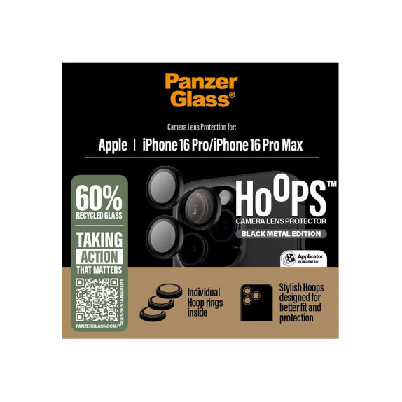 Ochranný kryt objektívu Hoops pre iPhone 16 Pro Max/16 Pro, Čierna, PanzerGlass