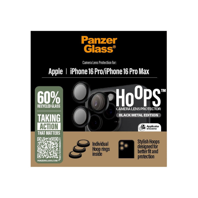 Ochranný kryt objektívu Hoops pre iPhone 16 Pro Max/16 Pro, Čierna, PanzerGlass