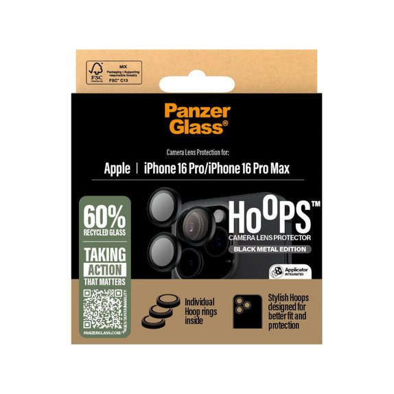Ochranný kryt objektívu Hoops pre iPhone 16 Pro Max/16 Pro, Čierna, PanzerGlass