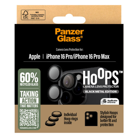 PanzerGlass - Ochranný Kryt Objektívu Fotoaparátu Hoops pre iPhone 16 Pro a 16 Pro Max, čierna