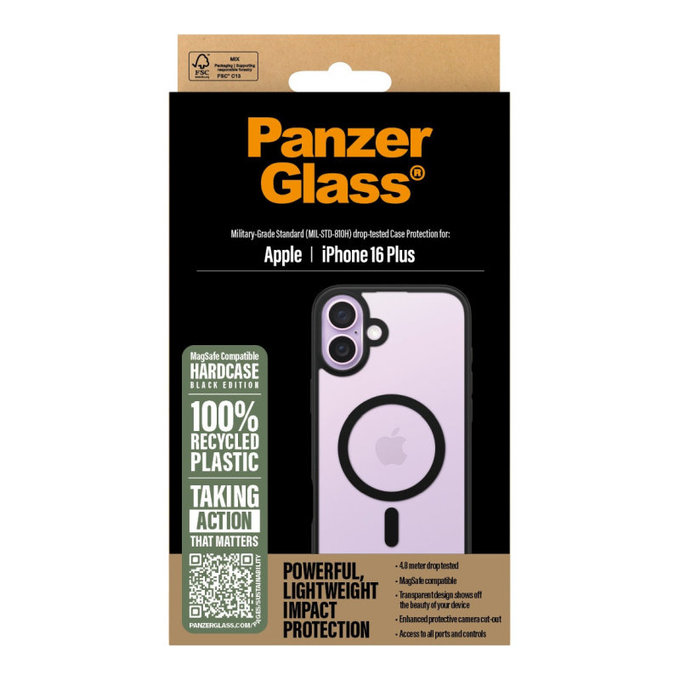 Puzdro HardCase s MagSafe pre iPhone 16 Plus, Čierna, PanzerGlass