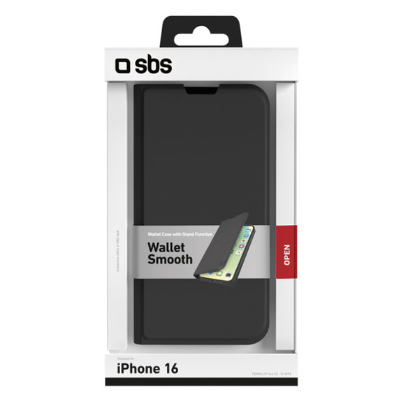 SBS - Puzdro Book Wallet Smooth pre iPhone 16, čierna