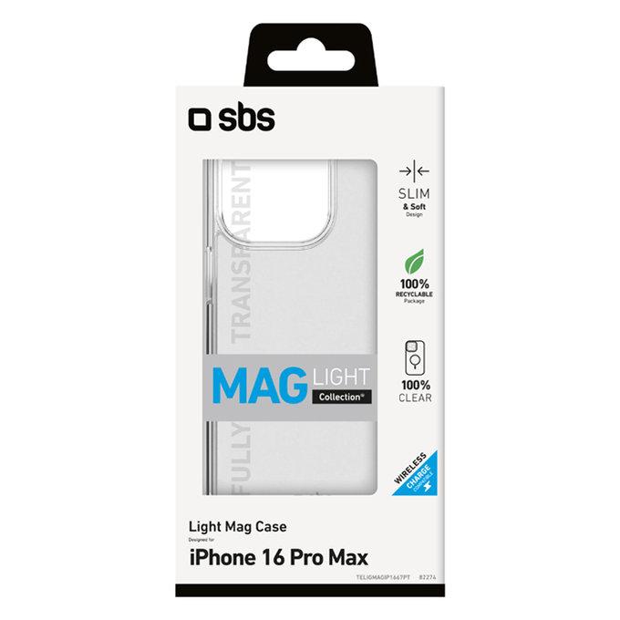 SBS - Puzdro Light Mag s MagSafe pre iPhone 16 Pro Max, transparentná